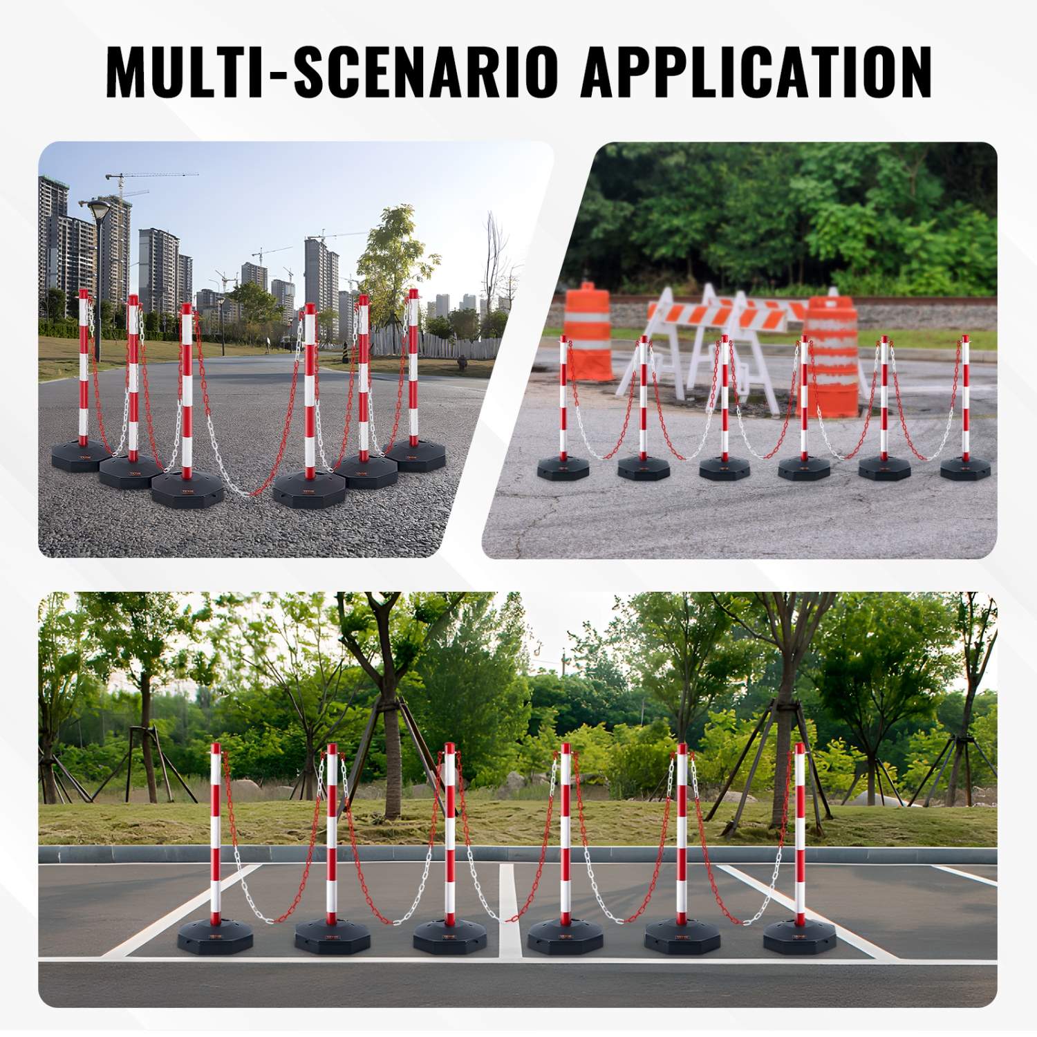 VEVOR Adjustable Traffic Delineator Post Cones, 6 Pack, Traffic Safety Delineator Barrier with Fillable Base 6.6FT Chain, for Traffic Control Warning