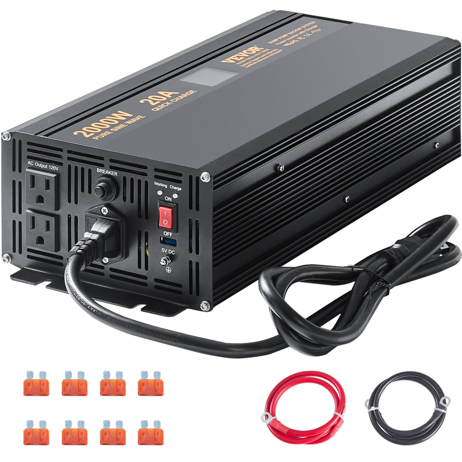VEVOR 2000W Sump Pump Battery Backup with LCD, Automatically Shifts to Inverter Power Ensuring Uninterrupted Operation, Essential for Emergencies &