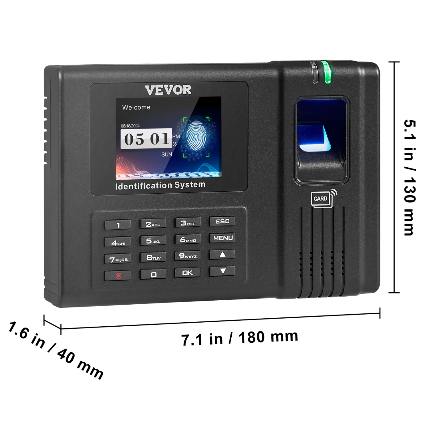 VEVOR Time Clock, Fingerprint Time Clocks for Employees Small Business, Biometric Time Clock with 5 RFID Cards & USB Drive, Automatic Punch In/Out,
