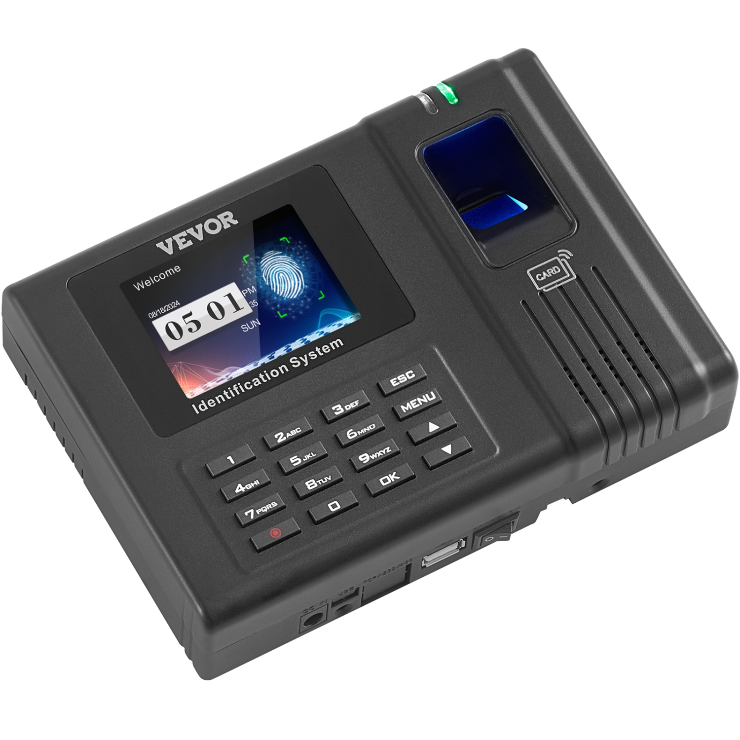 VEVOR Time Clock, Fingerprint Time Clocks for Employees Small Business, Biometric Time Clock with 5 RFID Cards & USB Drive, Automatic Punch In/Out,