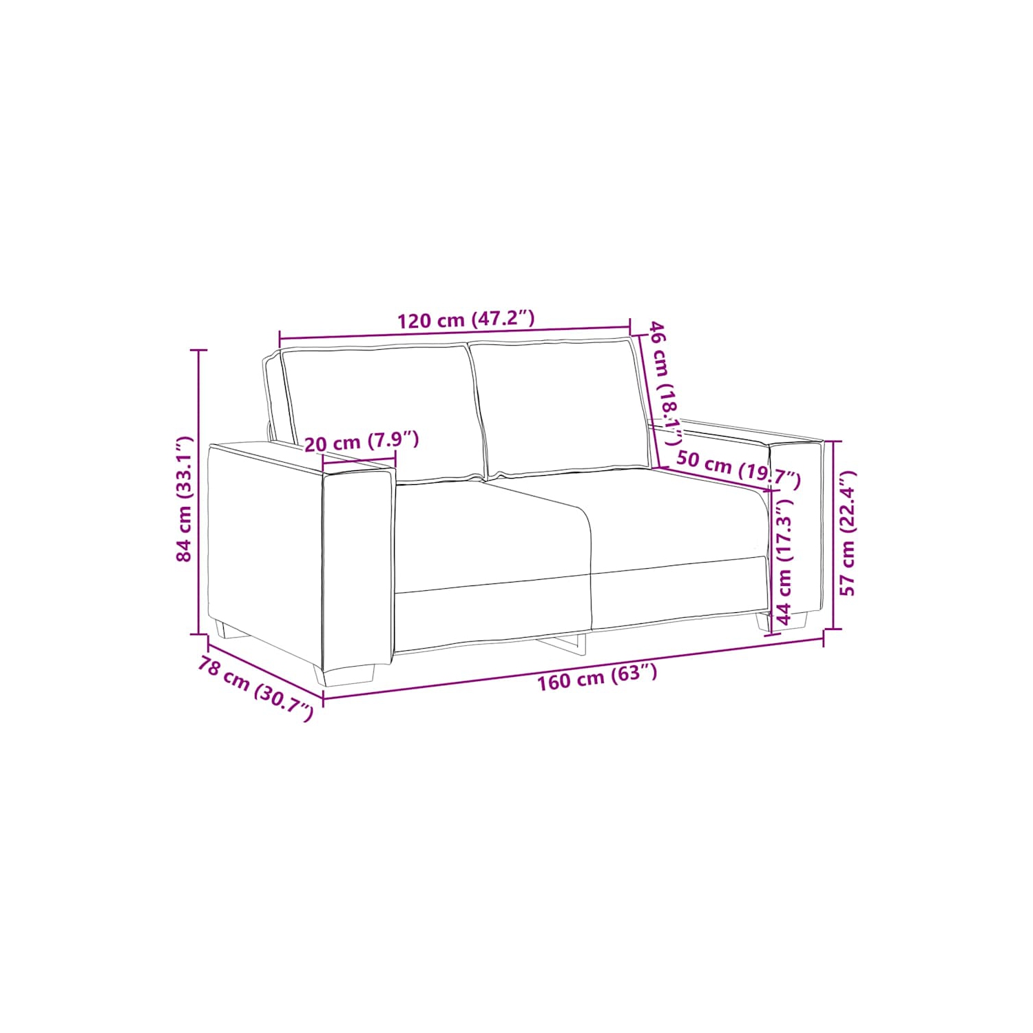 Canapé 2 places en velours 160 x 78 x 84 cm noir vidaXL