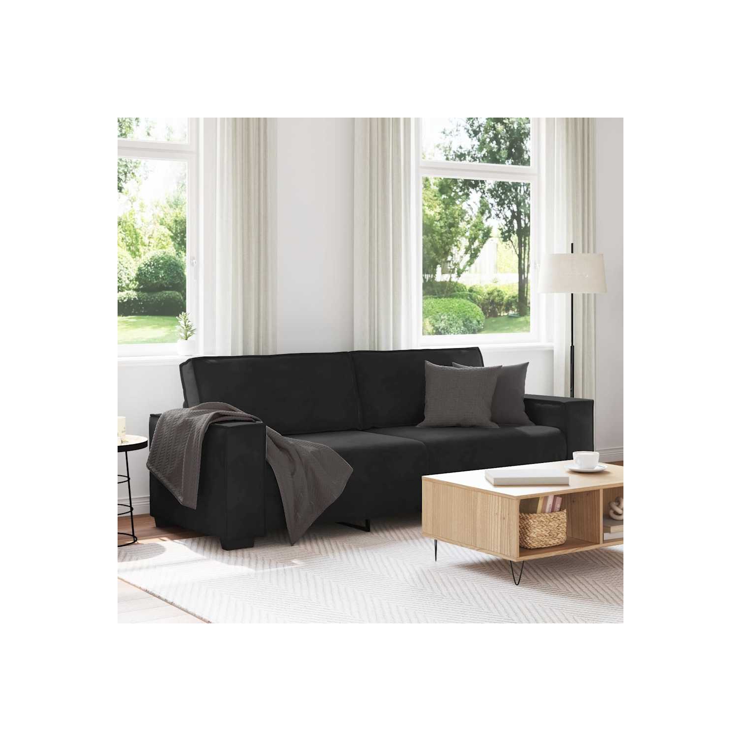 Canapé 3 places en velours 180 cm noir vidaXL