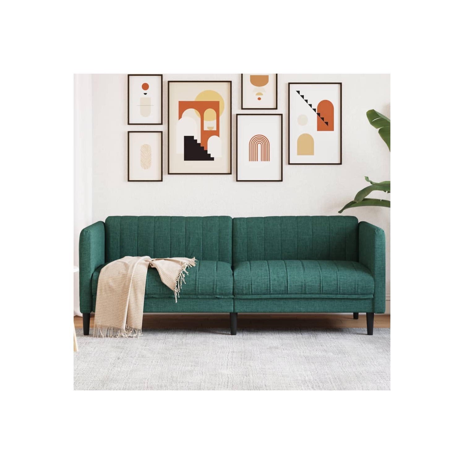 Sofa vidaXL 3 places en tissu vert foncé