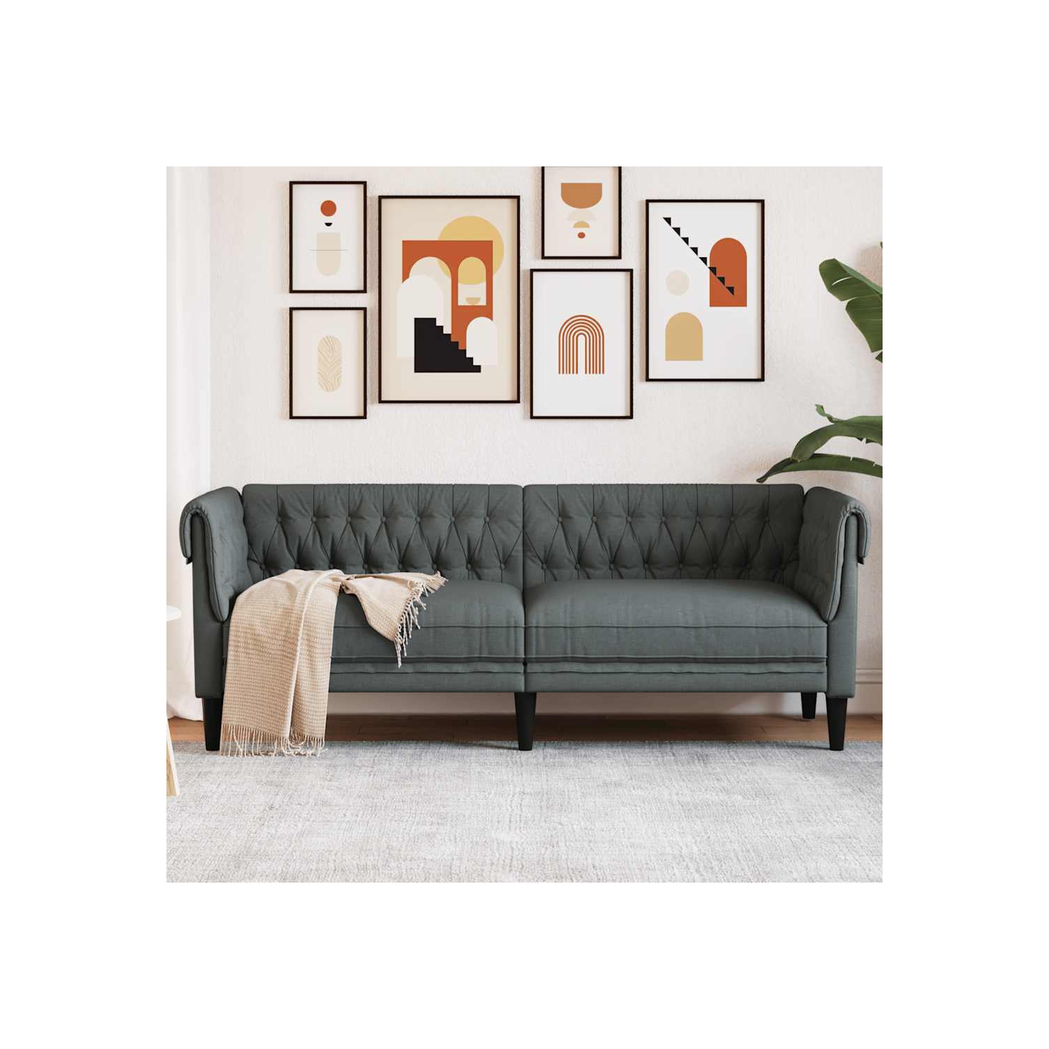 Canapé 3 places Chesterfield vidaXL, tissu gris foncé