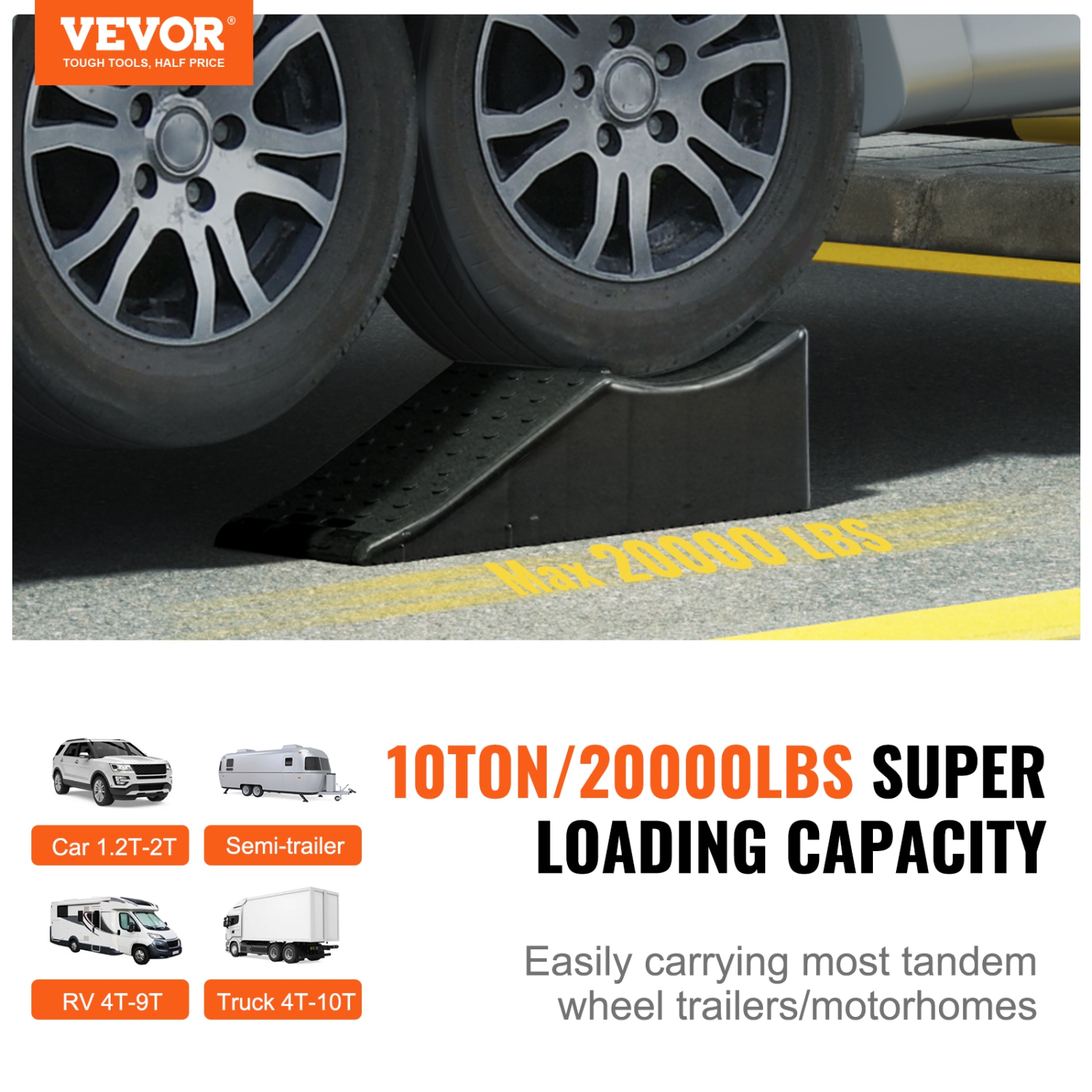 VEVOR 1 Piece Car Ramp, Low Profile Car Service Ramp, 20000 lbs/10 ton Loading Capacity, 5.5" Lift Height Car Ramp, Tire Ramp for Oil Changes Car
