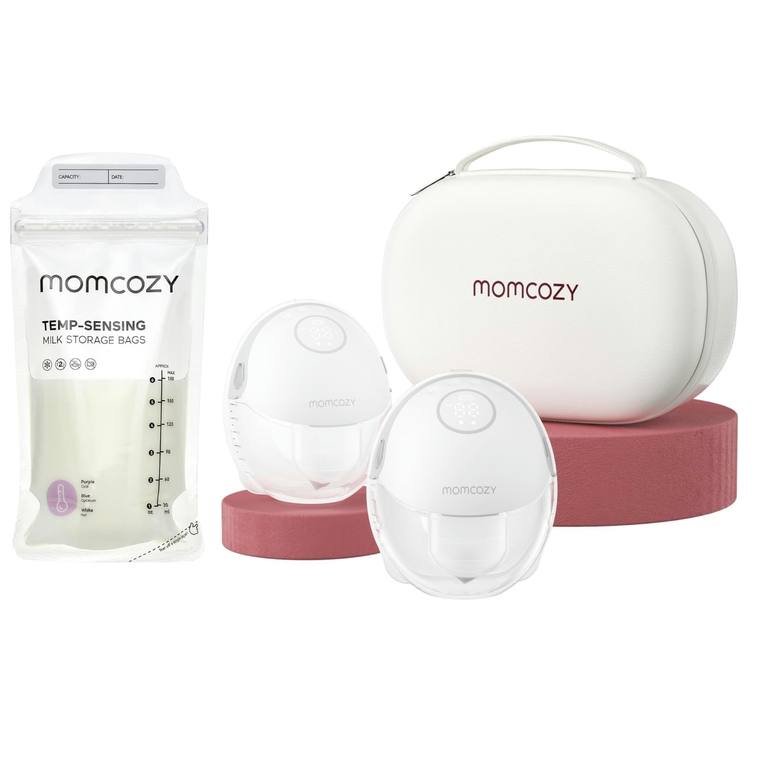 Sacs de conservation de lait maternel Momcozy 120 pièces et tire-lait mobile M6 3 modes mains libres et 9 niveaux, 24&nbsp;mm