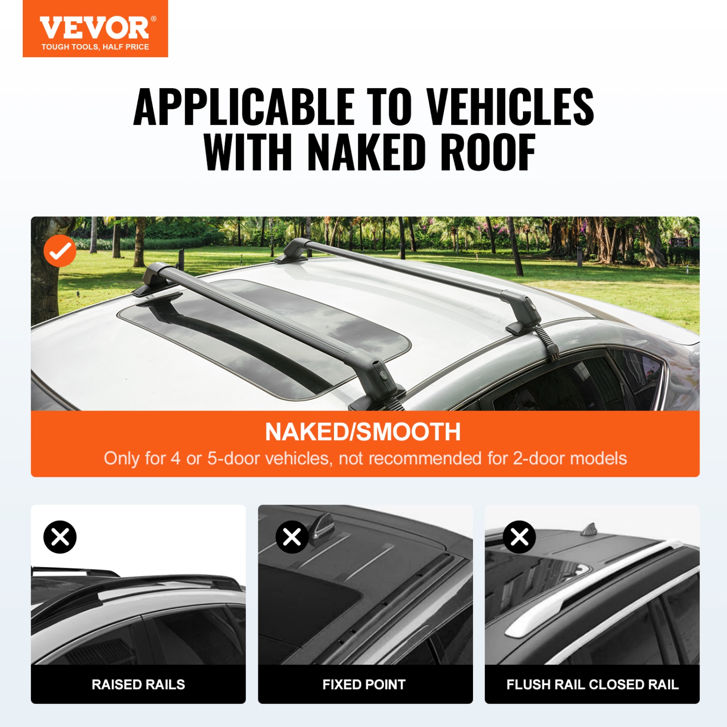 VEVOR Universal Roof Rack Cross Bars, 41.3" Aluminum Roof Rack Crossbars, Fit Roof without Side Rail, 155 lbs Load Capacity, Adjustable Bare Roof