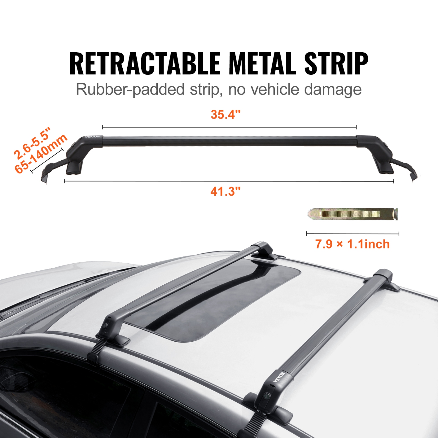 VEVOR Universal Roof Rack Cross Bars, 41.3" Aluminum Roof Rack Crossbars, Fit Roof without Side Rail, 155 lbs Load Capacity, Adjustable Bare Roof