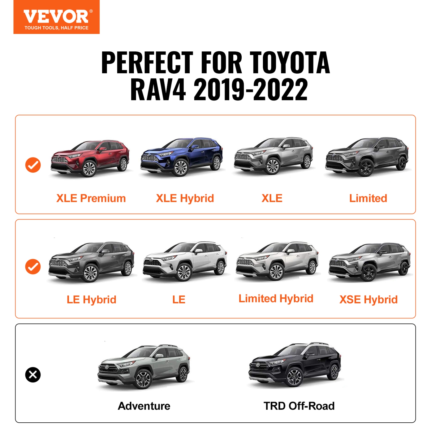 VEVOR Roof Rack Cross Bars, Compatible with Toyota RAV4 2019-2023, 260lbs Load Capacity, Aluminum Anti-Rust Crossbars with Locks