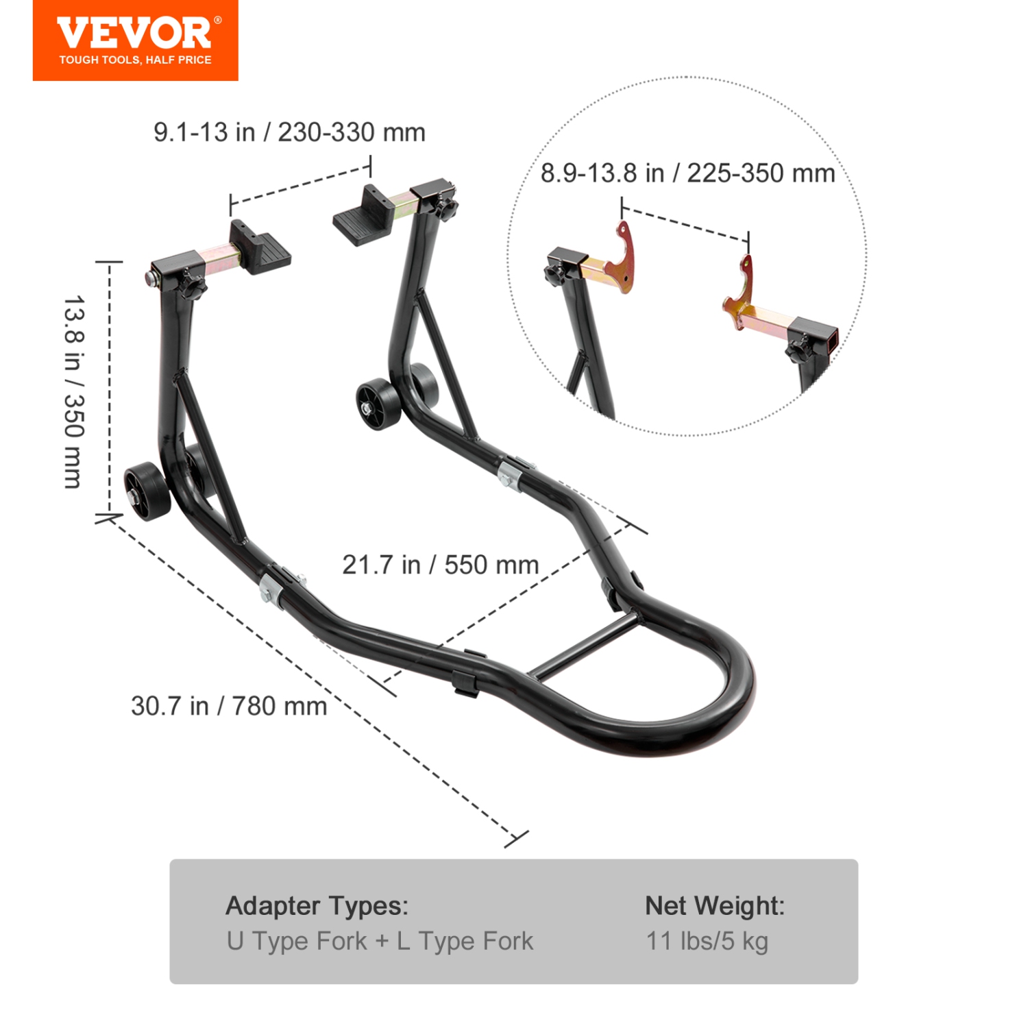 VEVOR Motorcycle Rear Wheel Stand, with U + L Fork Swingarm Spool, 850 lbs Capacity Heavy Duty Rear Wheel Stand Motorcycle Lift Jack Stand, for