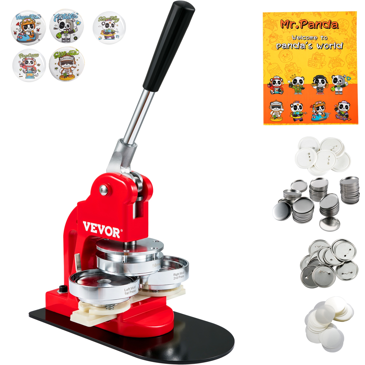 VEVOR 58 mm Button Maker Machine,Badge Punch Press Kit, Children DIY Gifts Pin Maker, Button Making Supplies with 500pcs Button Parts & Circle Cutter