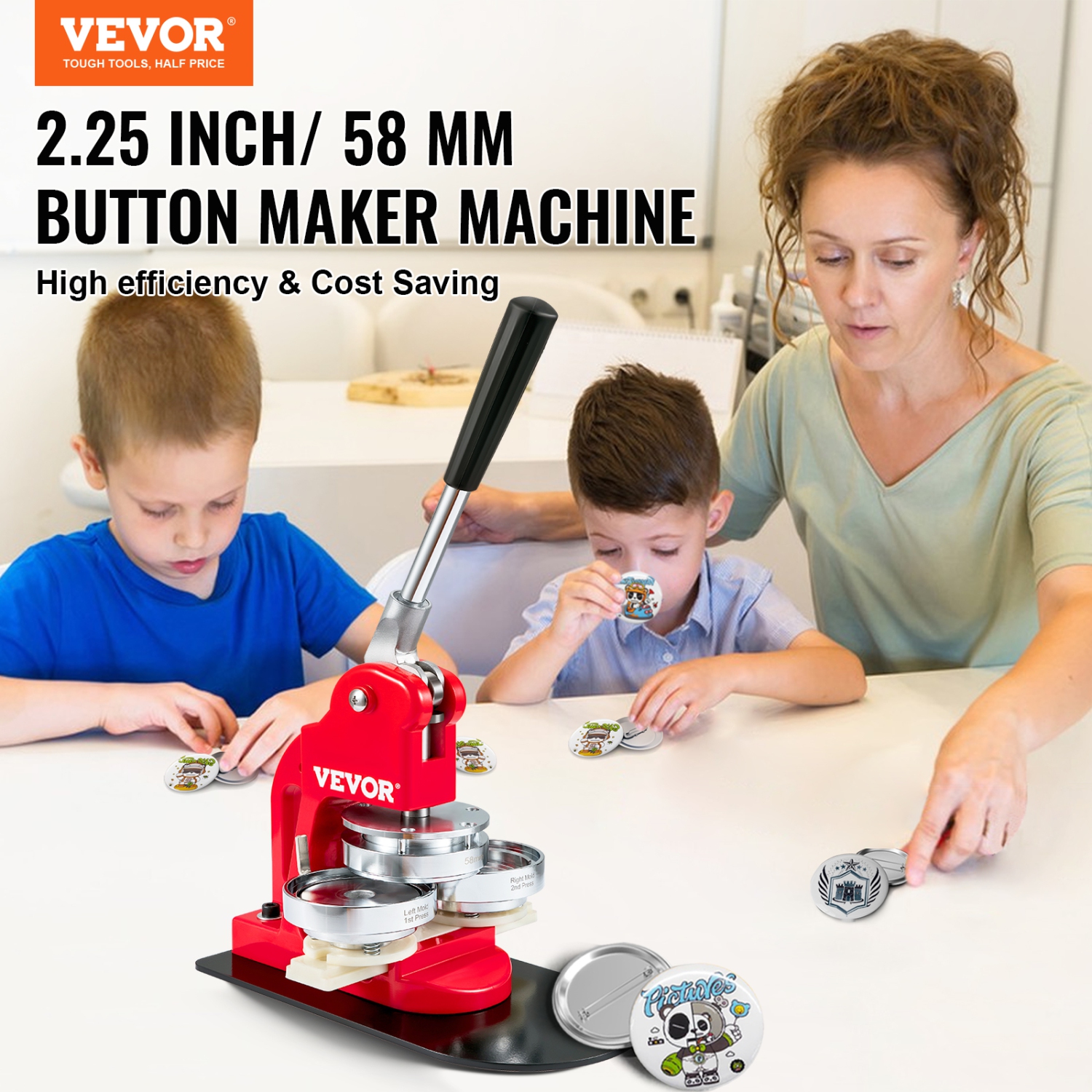 VEVOR 58 mm Button Maker Machine,Badge Punch Press Kit, Children DIY Gifts Pin Maker, Button Making Supplies with 500pcs Button Parts & Circle Cutter