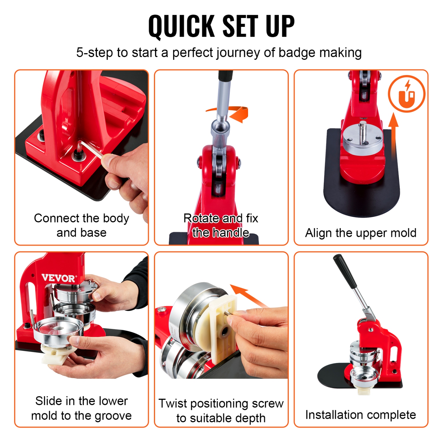 VEVOR 58 mm Button Maker Machine,Badge Punch Press Kit, Children DIY Gifts Pin Maker, Button Making Supplies with 500pcs Button Parts & Circle Cutter