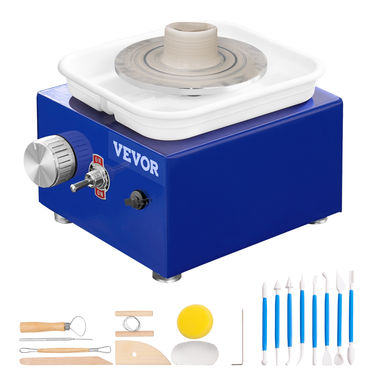 VEVOR 2 Turntables 2.6in/3.9in Mini Pottery Wheel, for Kids or Beginners, Adjustable 0-300RPM Speed ABS Detachable Basin, 17 Pottery Accessories,