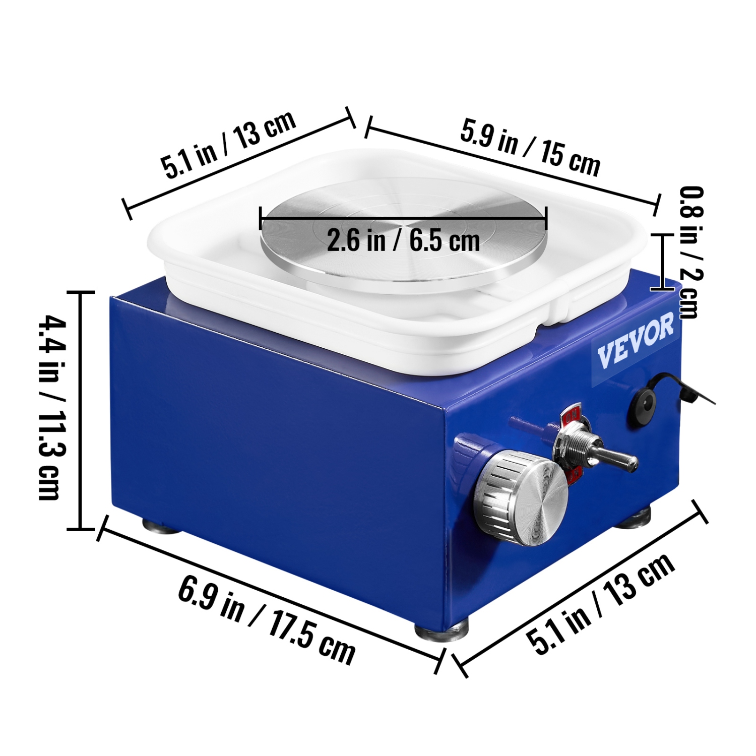 VEVOR 2 Turntables 2.6in/3.9in Mini Pottery Wheel, for Kids or Beginners, Adjustable 0-300RPM Speed ABS Detachable Basin, 17 Pottery Accessories,