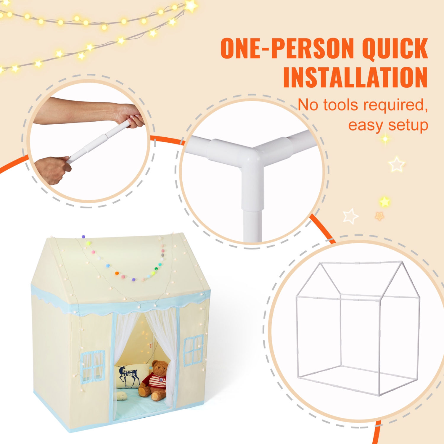 VEVOR Kids Play Tent, Kids Tent for Kids 1-5 Years Old, Toddler Tent with Mat and Tent Lamp, Tent for Kids with Windows for Indoor and Outdoor, Play