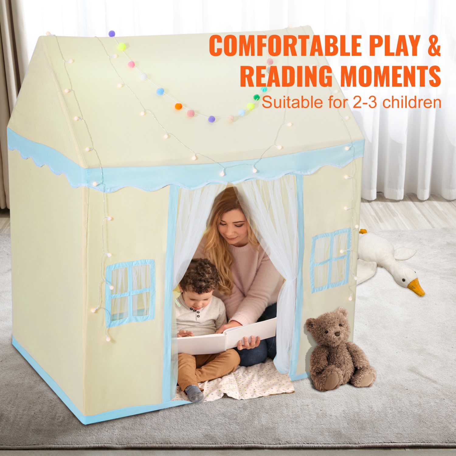 VEVOR Kids Play Tent, Kids Tent for Kids 1-5 Years Old, Toddler Tent with Mat and Tent Lamp, Tent for Kids with Windows for Indoor and Outdoor, Play