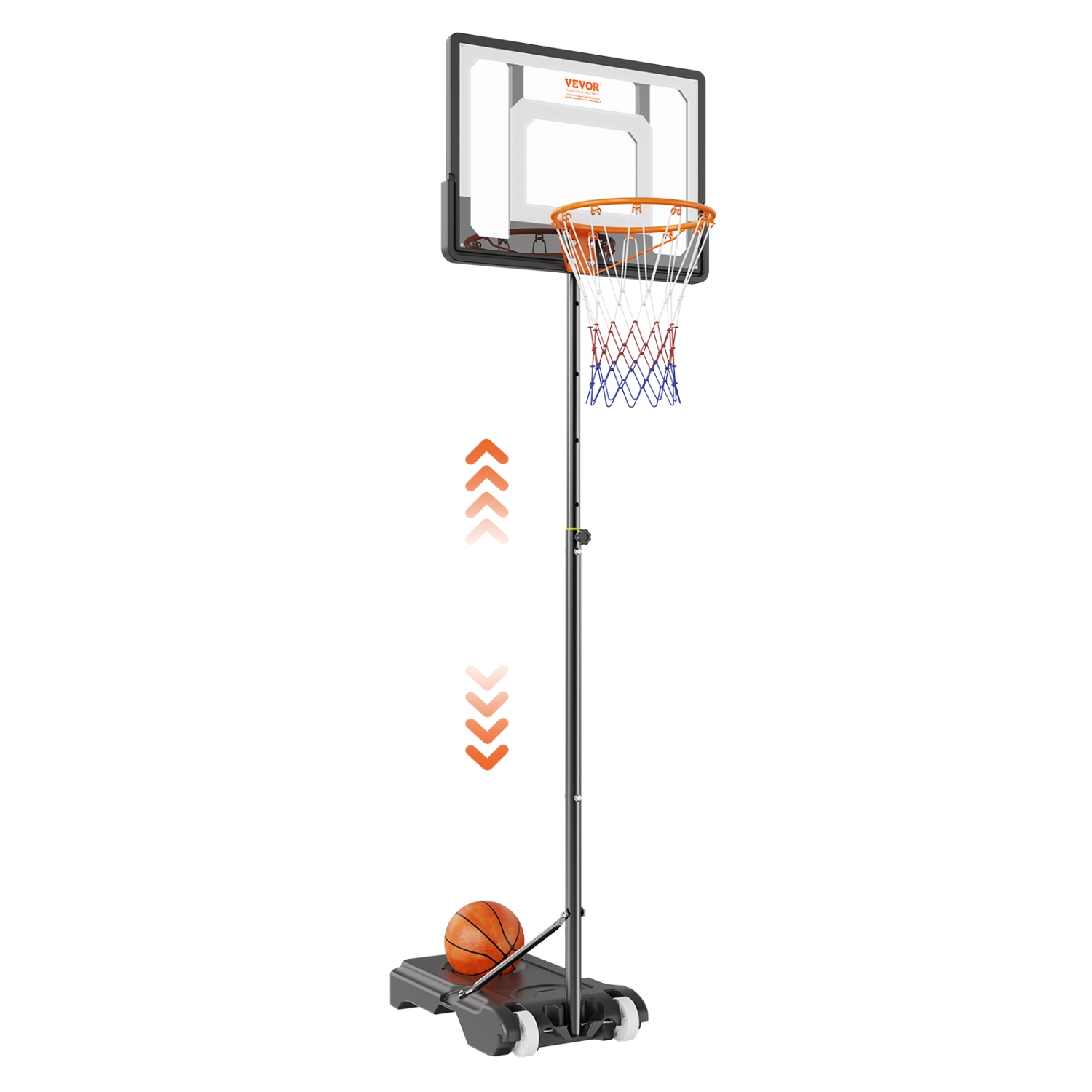 VEVOR 5-7 ft Basketball Hoop, Adjustable Height Portable Backboard System, 32 inch Basketball Hoop & Goal, Kids & Adults Basketball Set with Wheels,