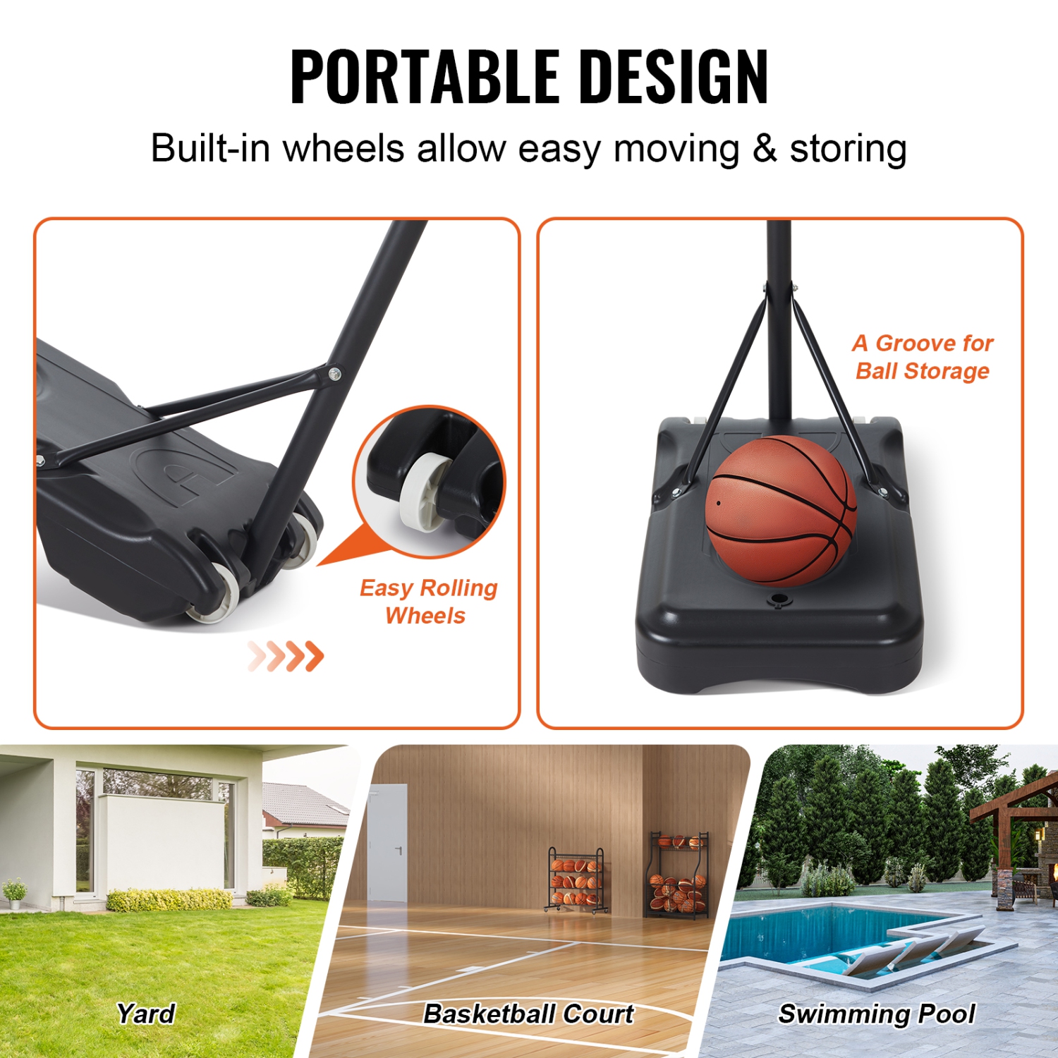 VEVOR 5-7 ft Basketball Hoop, Adjustable Height Portable Backboard System, 32 inch Basketball Hoop & Goal, Kids & Adults Basketball Set with Wheels,