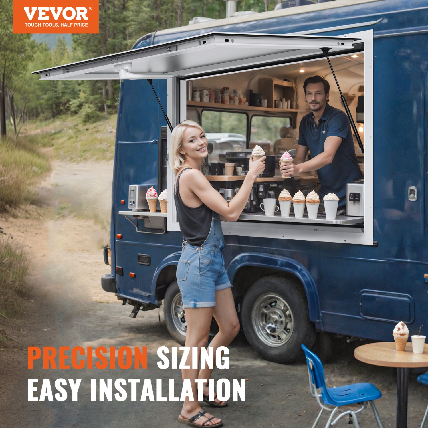 VEVOR 48"x36" Concession Window, Aluminum Alloy Food Truck Service Window with Awning Door & Drag Hook, Up to 85 Degrees Window for Trucks Concession