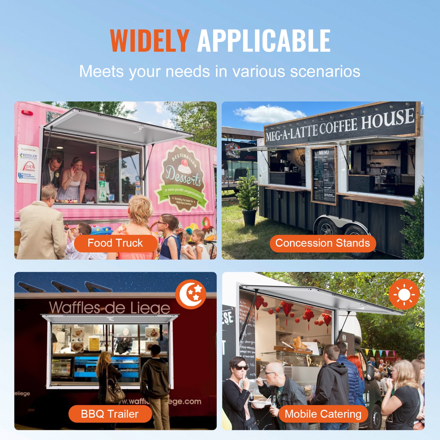 VEVOR 48"x36" Concession Window, Aluminum Alloy Food Truck Service Window with Awning Door & Drag Hook, Up to 85 Degrees Window for Trucks Concession