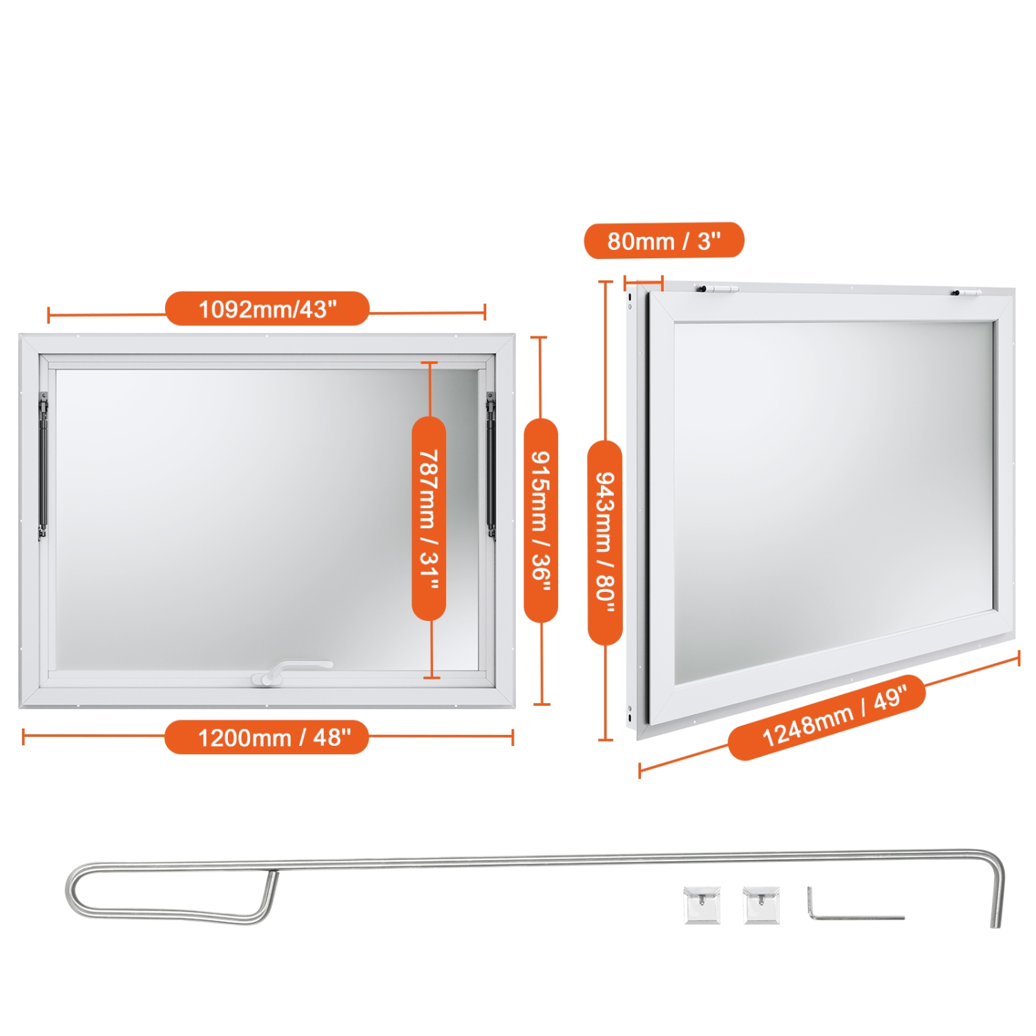 VEVOR 48"x36" Concession Window, Aluminum Alloy Food Truck Service Window with Awning Door & Drag Hook, Up to 85 Degrees Window for Trucks Concession