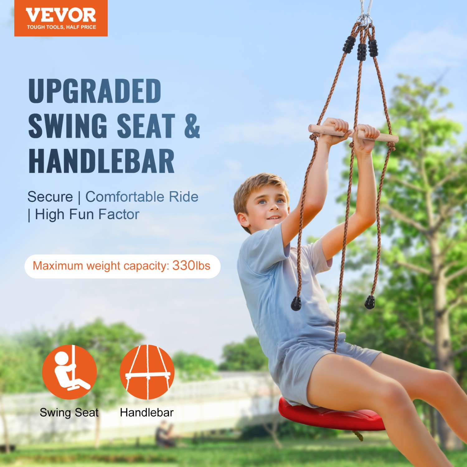 VEVOR 65 ft Zipline Kit for Kids and Adult, Zip Line Kits Up to 500 lb, Backyard Setup Zipline, Playground Entertainment with Zipline, Nylon Safety