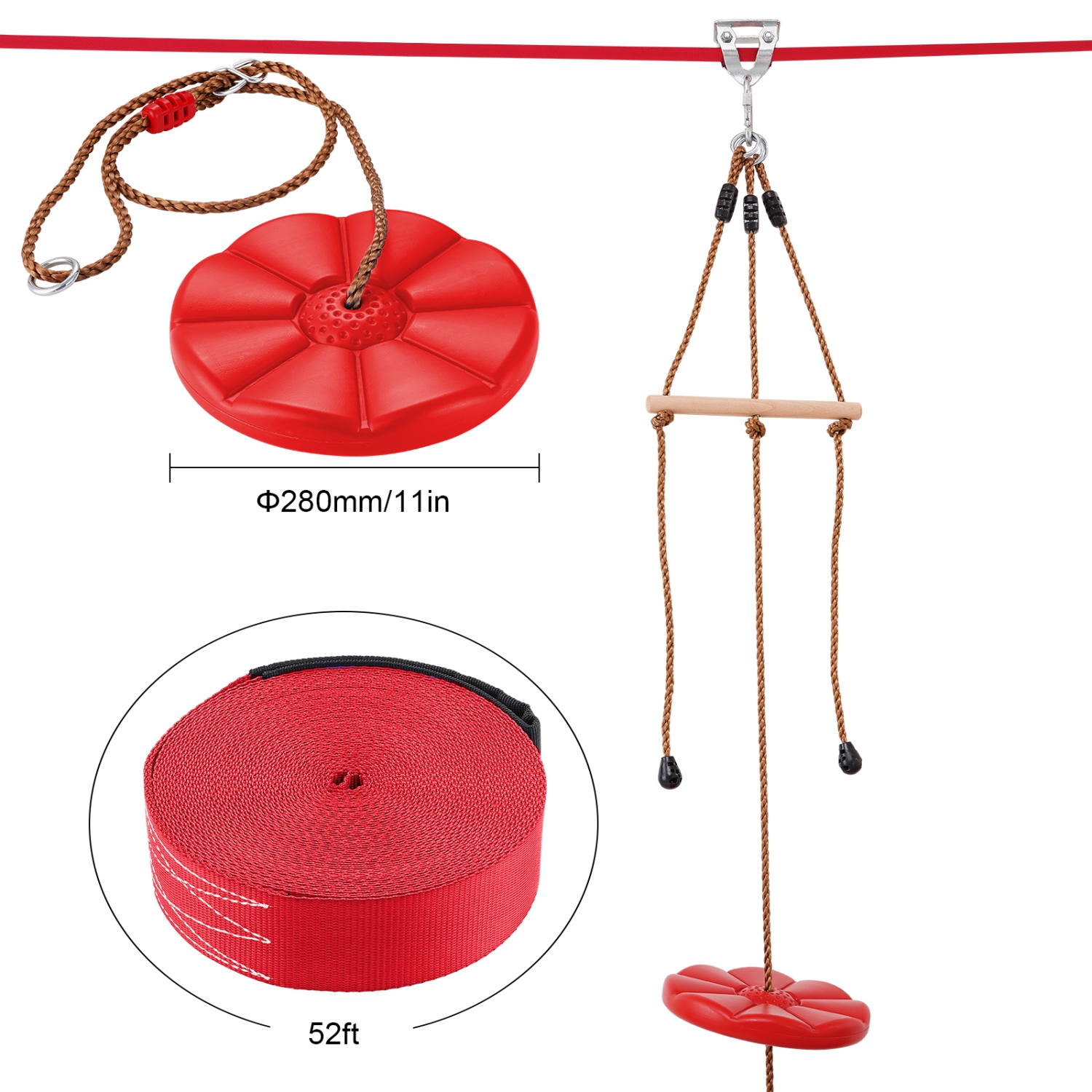 VEVOR 65 ft Zipline Kit for Kids and Adult, Zip Line Kits Up to 500 lb, Backyard Setup Zipline, Playground Entertainment with Zipline, Nylon Safety