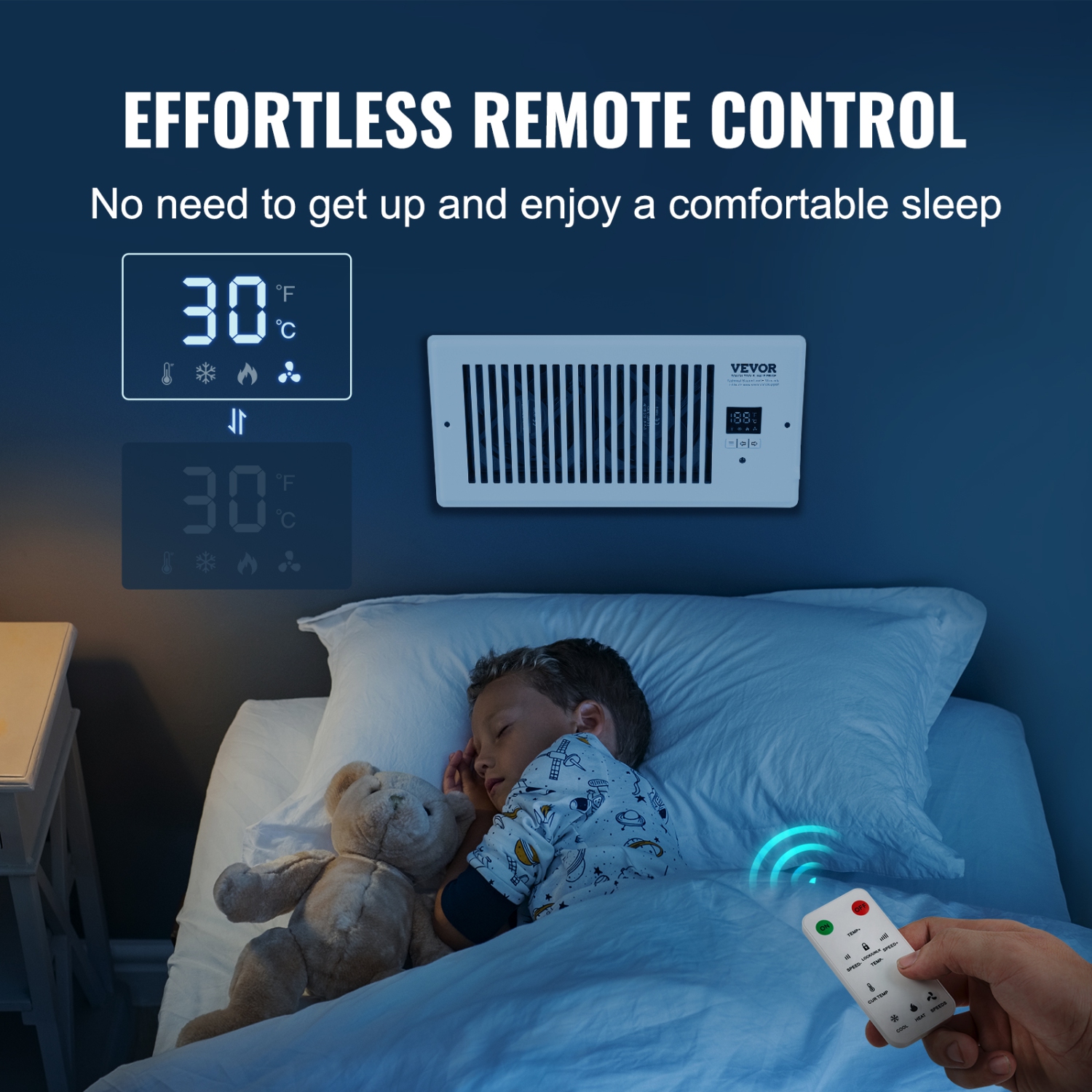 VEVOR 4” x 10” Register Booster Fan, Quiet Vent Booster Fan Fits Register Holes, with Remote Control and Thermostat Control, Adjustable Speed for