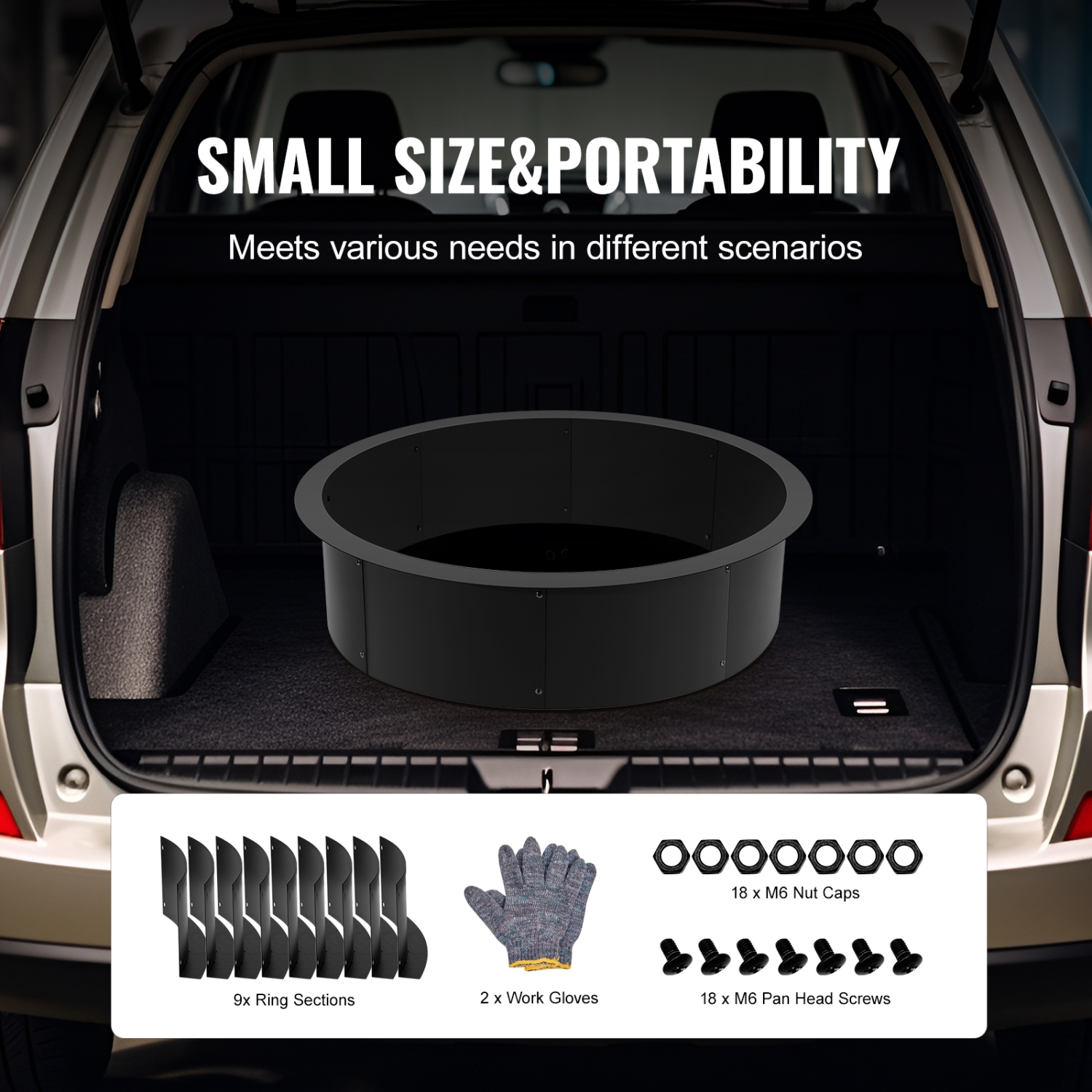 VEVOR 45-Inch Fire Pit Ring, 39-Inch Inner Diameter, 10inch Height Fire Pit Insert,Heavy Duty Carbon Steel Liner DIY Campfire Ring above or