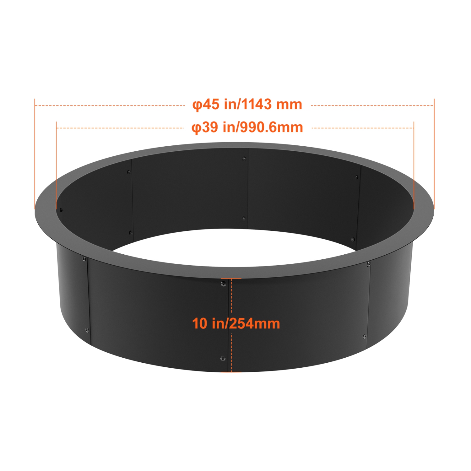 VEVOR 45-Inch Fire Pit Ring, 39-Inch Inner Diameter, 10inch Height Fire Pit Insert,Heavy Duty Carbon Steel Liner DIY Campfire Ring above or