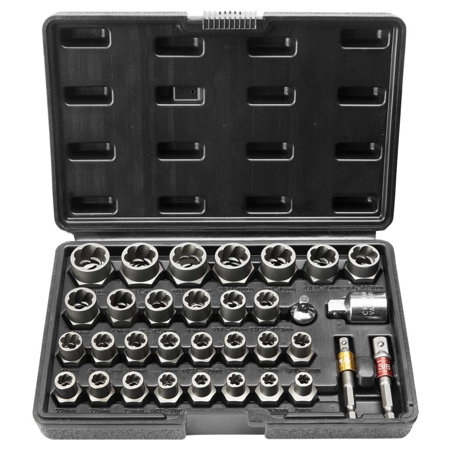 VEVOR 29-Piece Bolt Extractor Set, Bolt and Nut Remover Set, 6mm to 10mm, 13/32" to 3/4", CR-MO Steel Extraction Socket Set with Storage Case, for