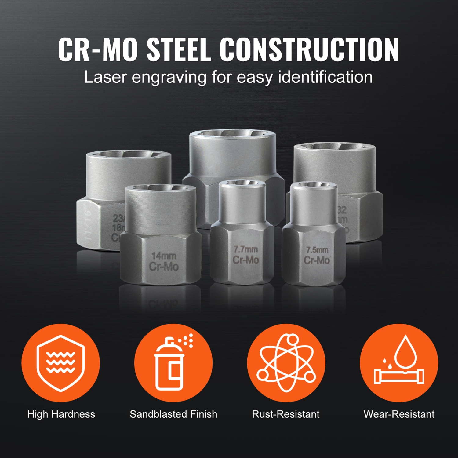 VEVOR 29-Piece Bolt Extractor Set, Bolt and Nut Remover Set, 6mm to 10mm, 13/32" to 3/4", CR-MO Steel Extraction Socket Set with Storage Case, for