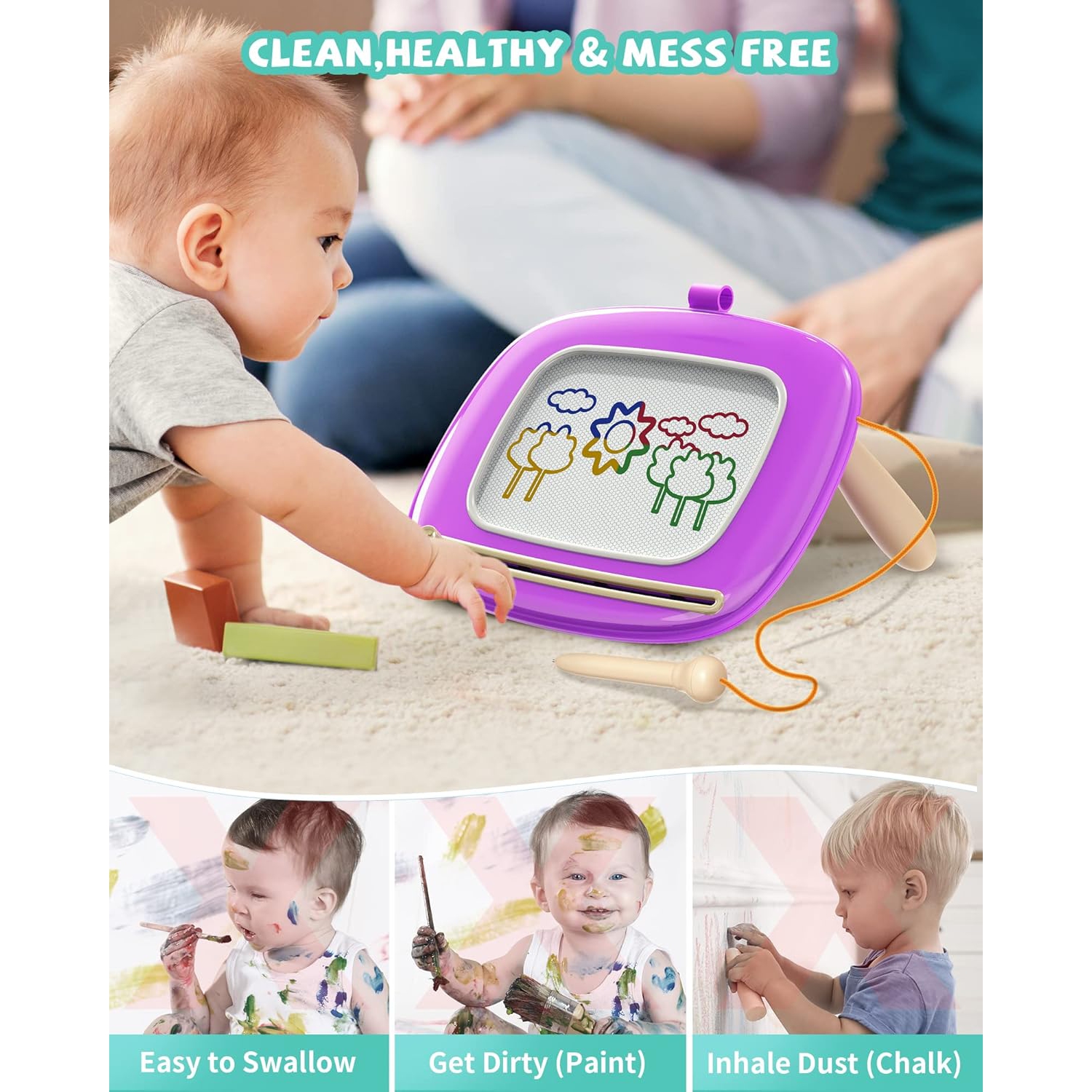 Toys Gift for 1 2 Year Old Toddler Boy Girl, Magnetic Drawing Board for Preschool Learning and Educational Toys, Doodle Board for Baby Kids, Purple