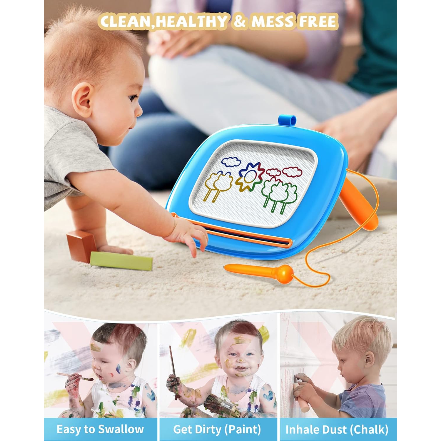 Toys Gift for 1 2 Year Old Toddler Boy Girl, Magnetic Drawing Board for Preschool Learning and Educational Toys, Doodle Board for Baby Kids, Blue