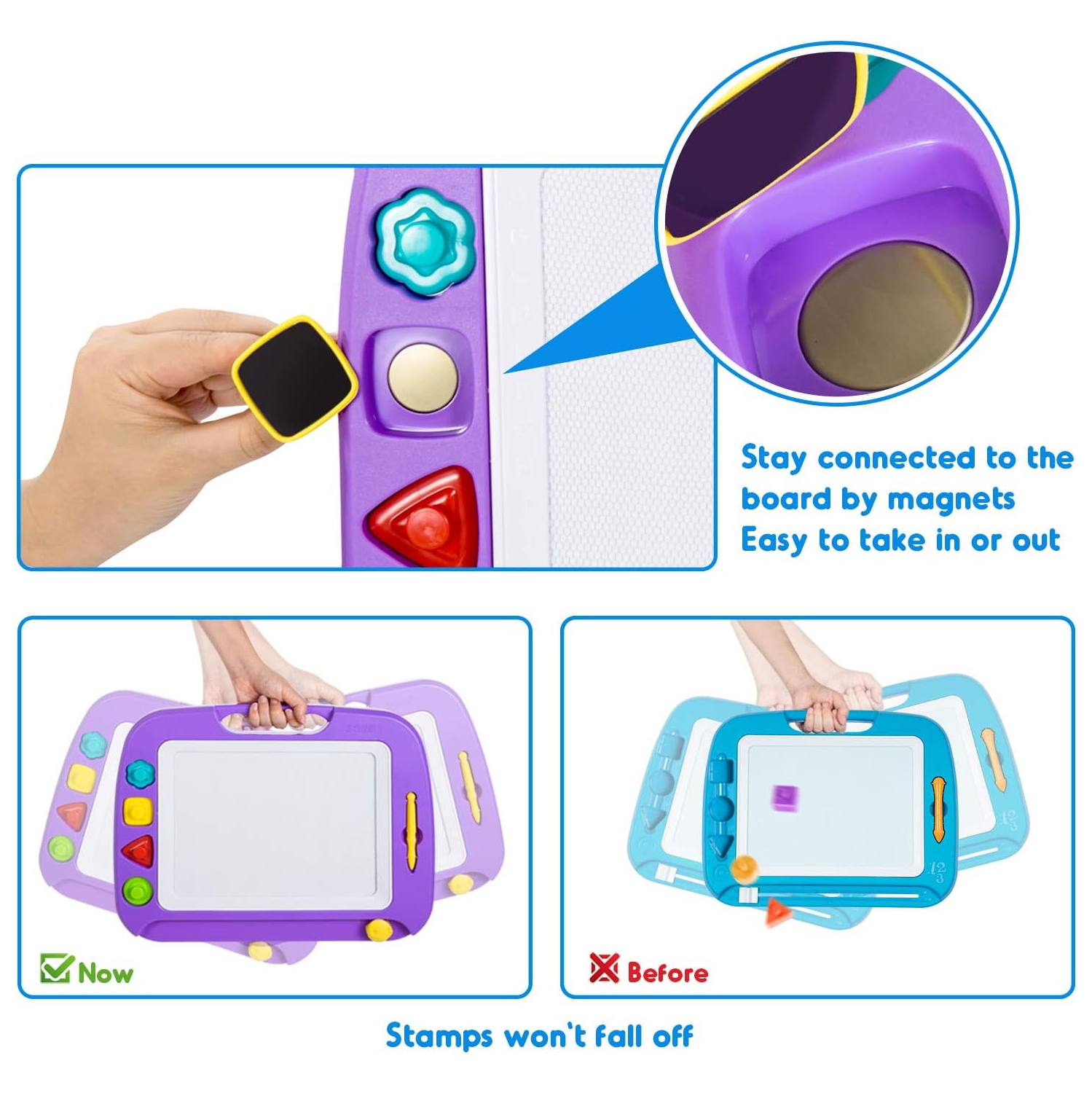 Large Magnetic Drawing Board, Doodle Pad with 4 Stamps for Toddlers, Learning Toy Gift Magna Doodle Board Etch Sketch Toys for 36+ Month Kids Girls