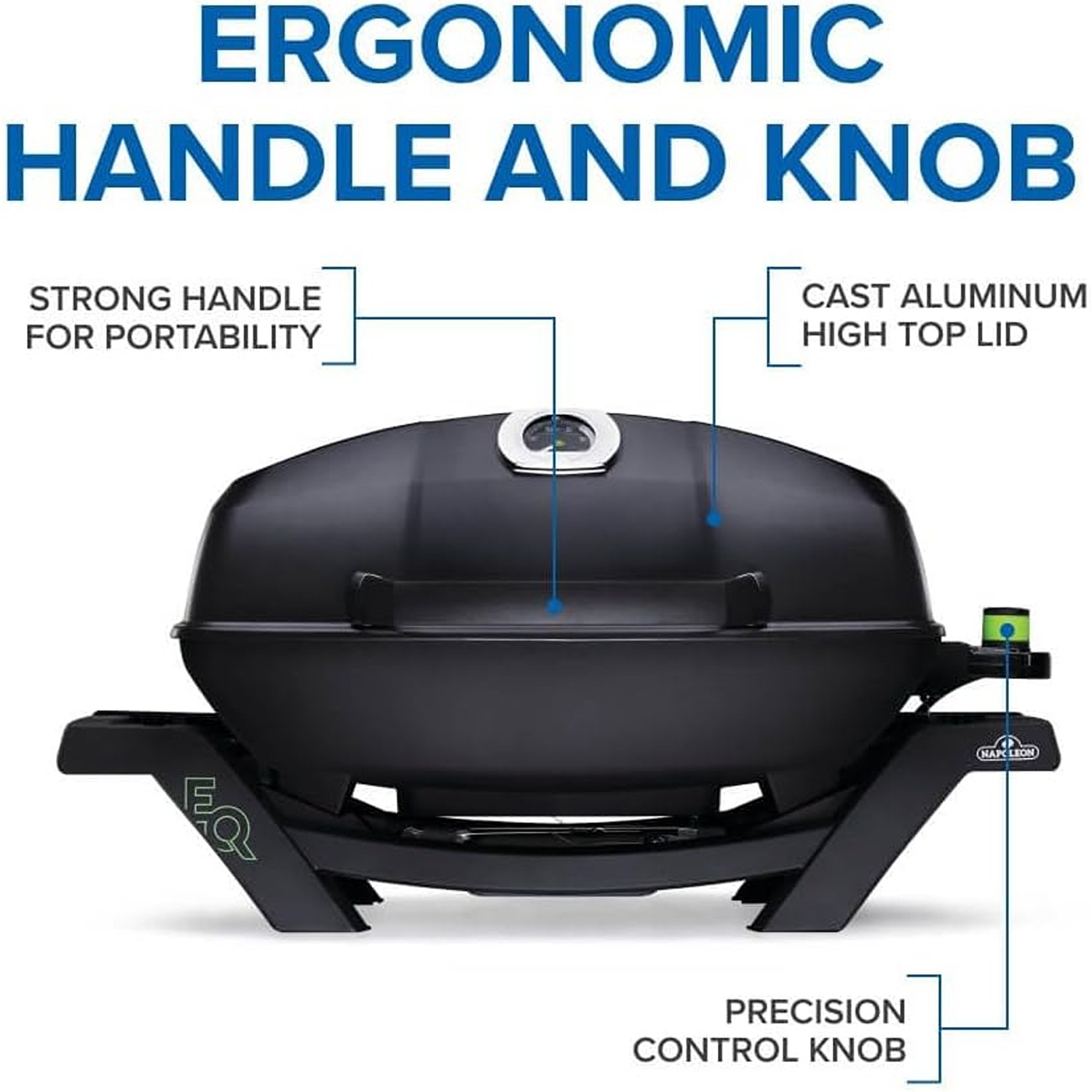 Napoleon TravelQ PRO285E Portable Electric Grill, 1500W, 285 in² Cooking Area, Cast Iron Grids, Temp Gauge, Black.