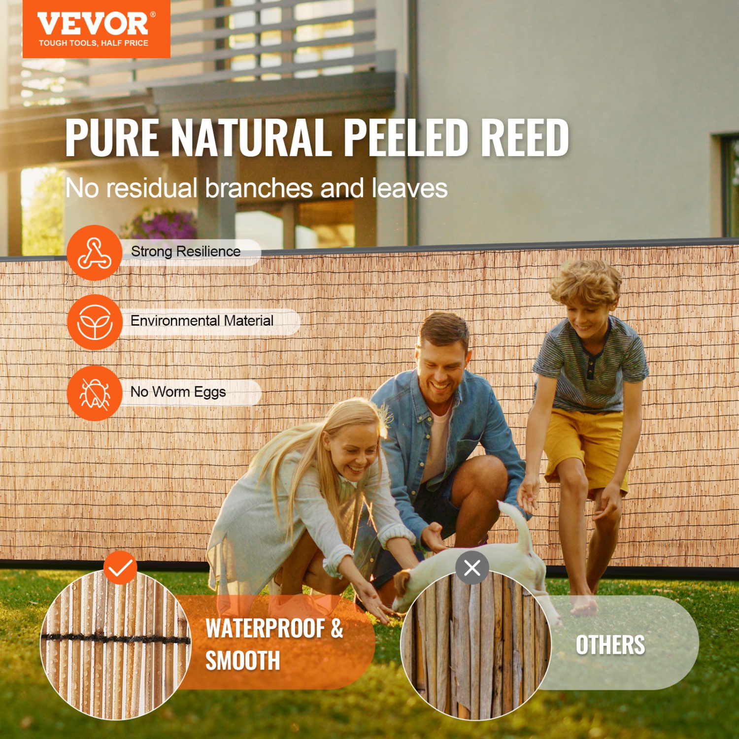VEVOR 4 ft x 16.4 ft, Natural Reed Fencing, Reed Screen Curtain Balcony Reed Fence Roll for Outdoor Backyard Patio, Decorative Fence for Backyard