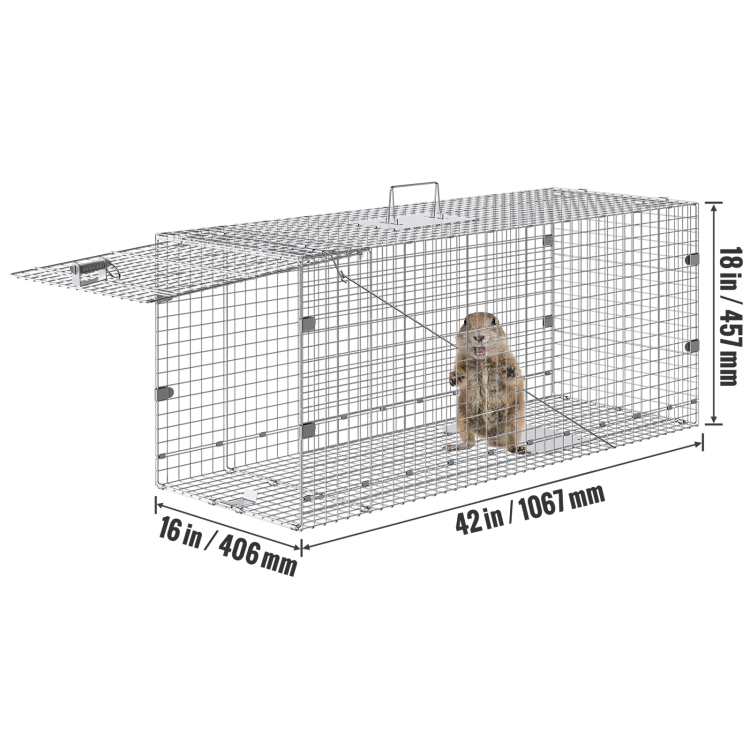 Piège à cage pour animaux vivants de 42 x 16 x 18&nbsp;po de VEVOR, fer galvanisé Humane Cat Trap, piège à animaux pliable avec poignée pour chiens