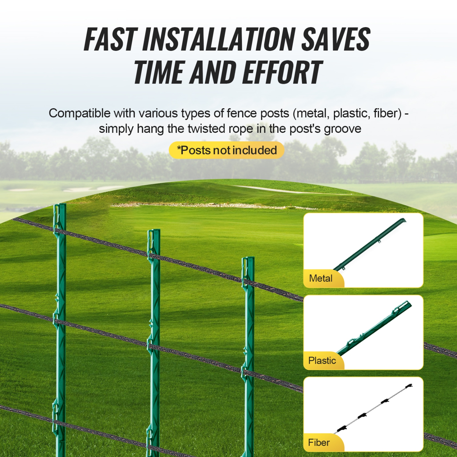 VEVOR 1/4" Diameter ,Electric Fence Wire, 1000Ft 305M Portable Polywire, 2 Copper Strands for Reliable Conductivity and Rust Resistance, Fencing Rope