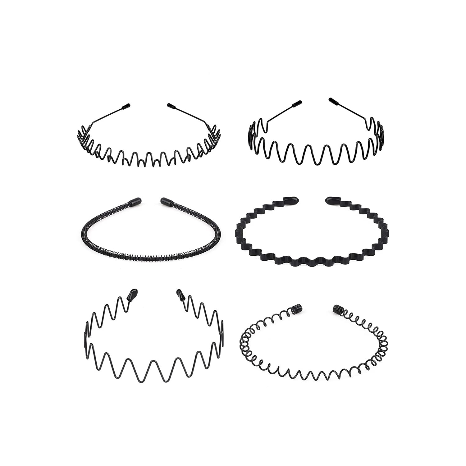 6 morceaux Bandeaux en métal Bandeau ondulé Anneau à cheveux Ressort Sangles mode Bracelets unisexe Noir Élastique antidérapant Casques simples