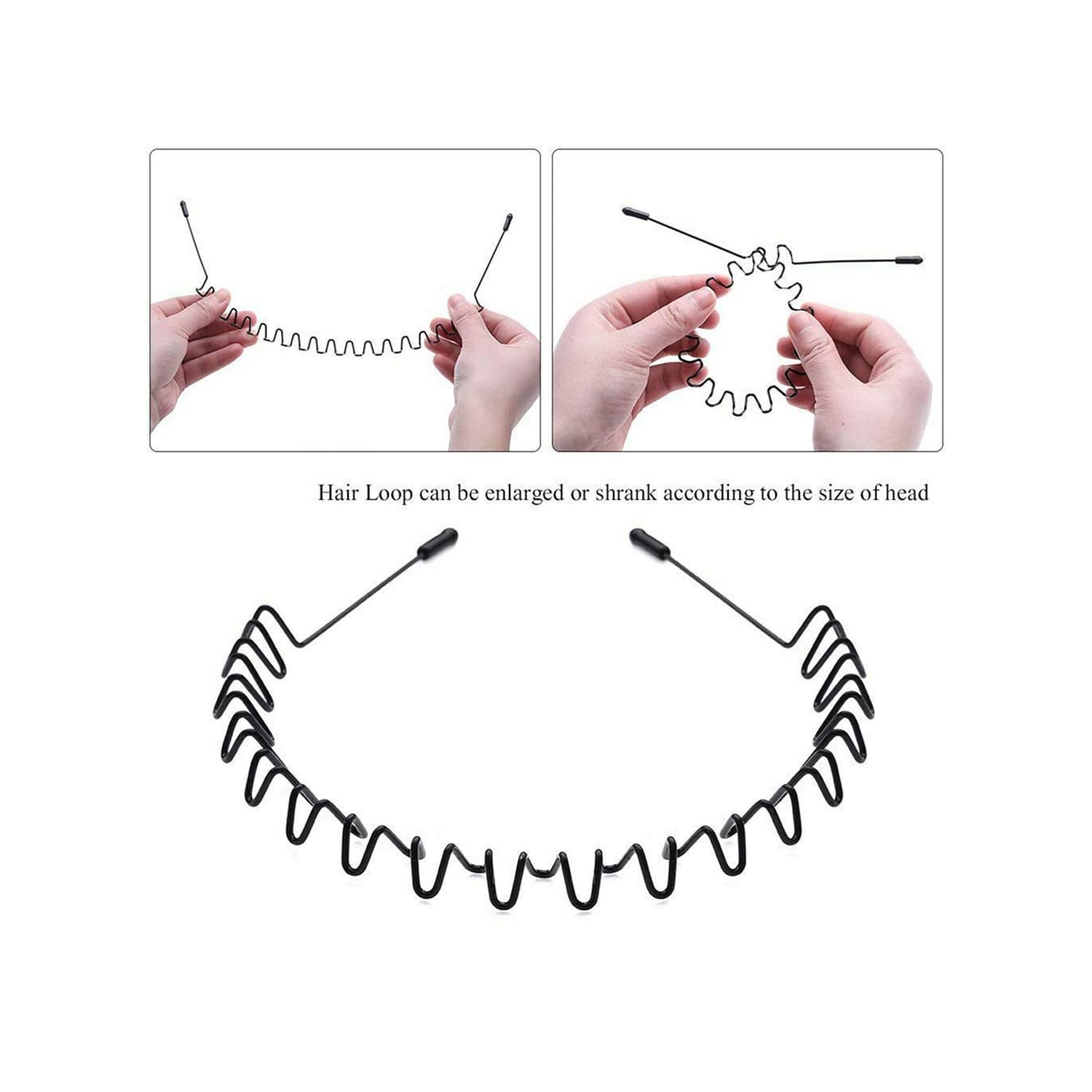 6 morceaux Bandeaux en métal Bandeau ondulé Anneau à cheveux Ressort Sangles mode Bracelets unisexe Noir Élastique antidérapant Casques simples
