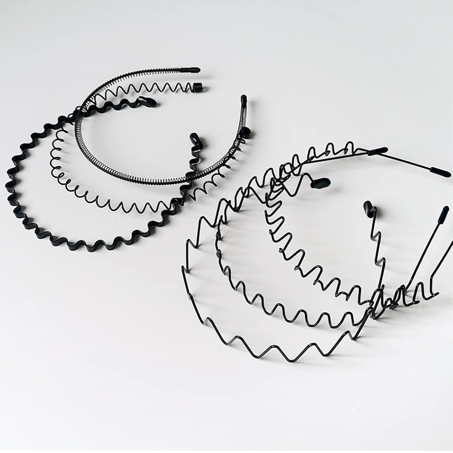 6 morceaux Bandeaux en métal Bandeau ondulé Anneau à cheveux Ressort Sangles mode Bracelets unisexe Noir Élastique antidérapant Casques simples