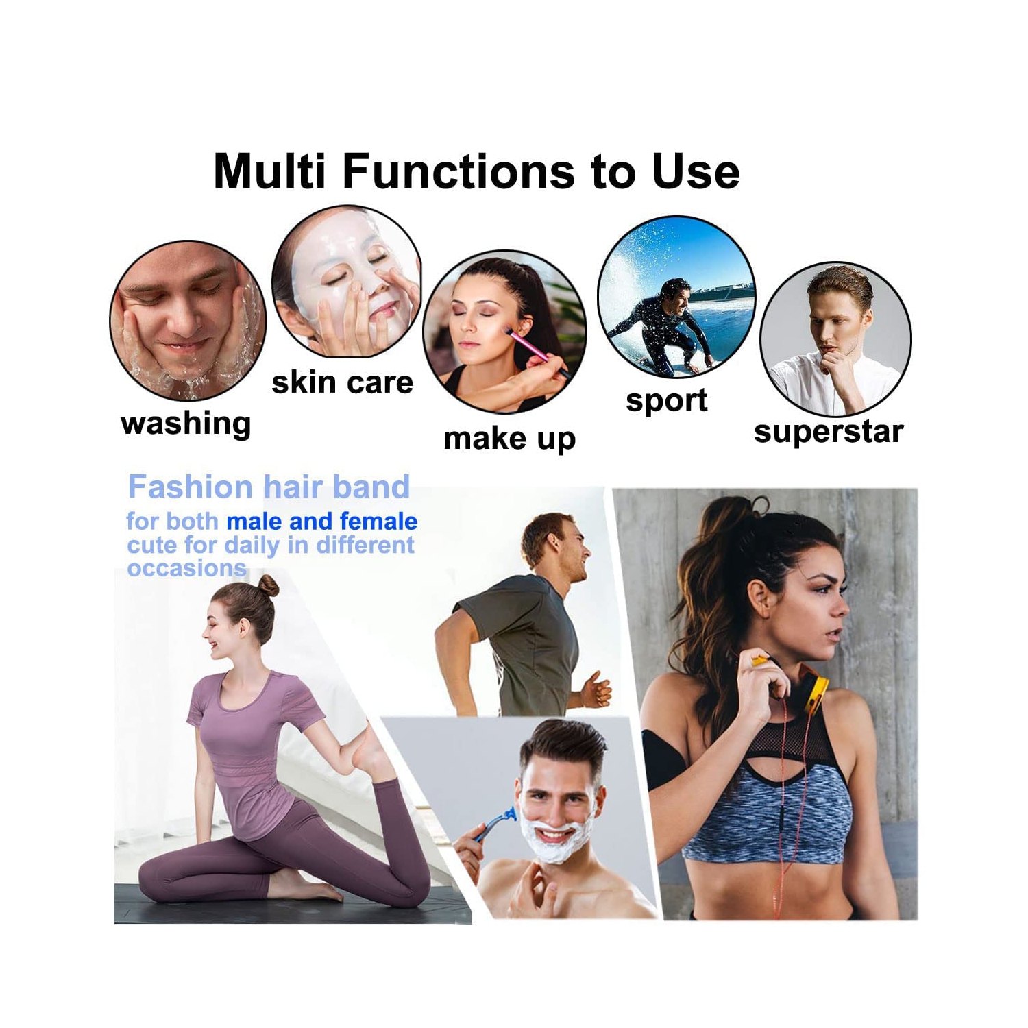 6 morceaux Bandeaux en métal Bandeau ondulé Anneau à cheveux Ressort Sangles mode Bracelets unisexe Noir Élastique antidérapant Casques simples