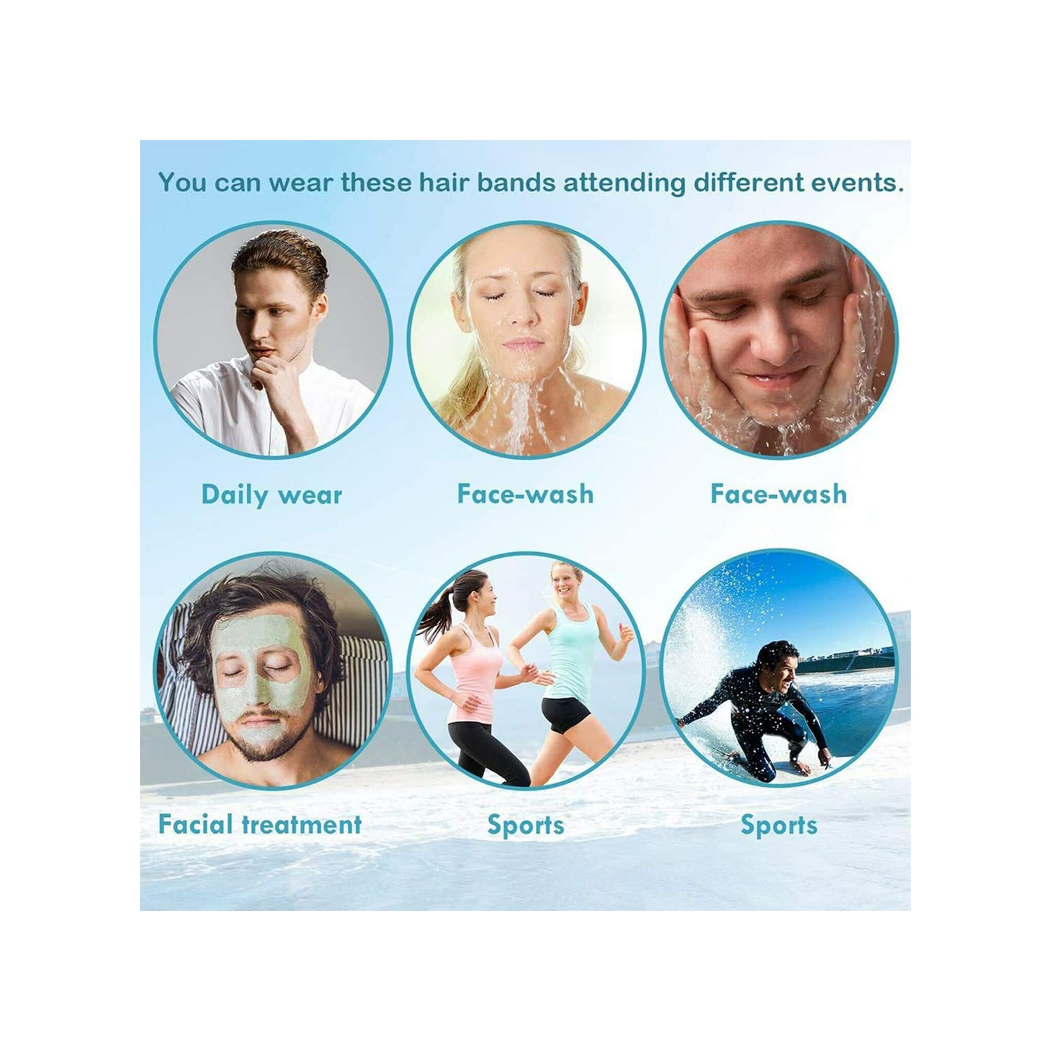 6 morceaux Bandeaux en métal Bandeau ondulé Anneau à cheveux Ressort Sangles mode Bracelets unisexe Noir Élastique antidérapant Casques simples