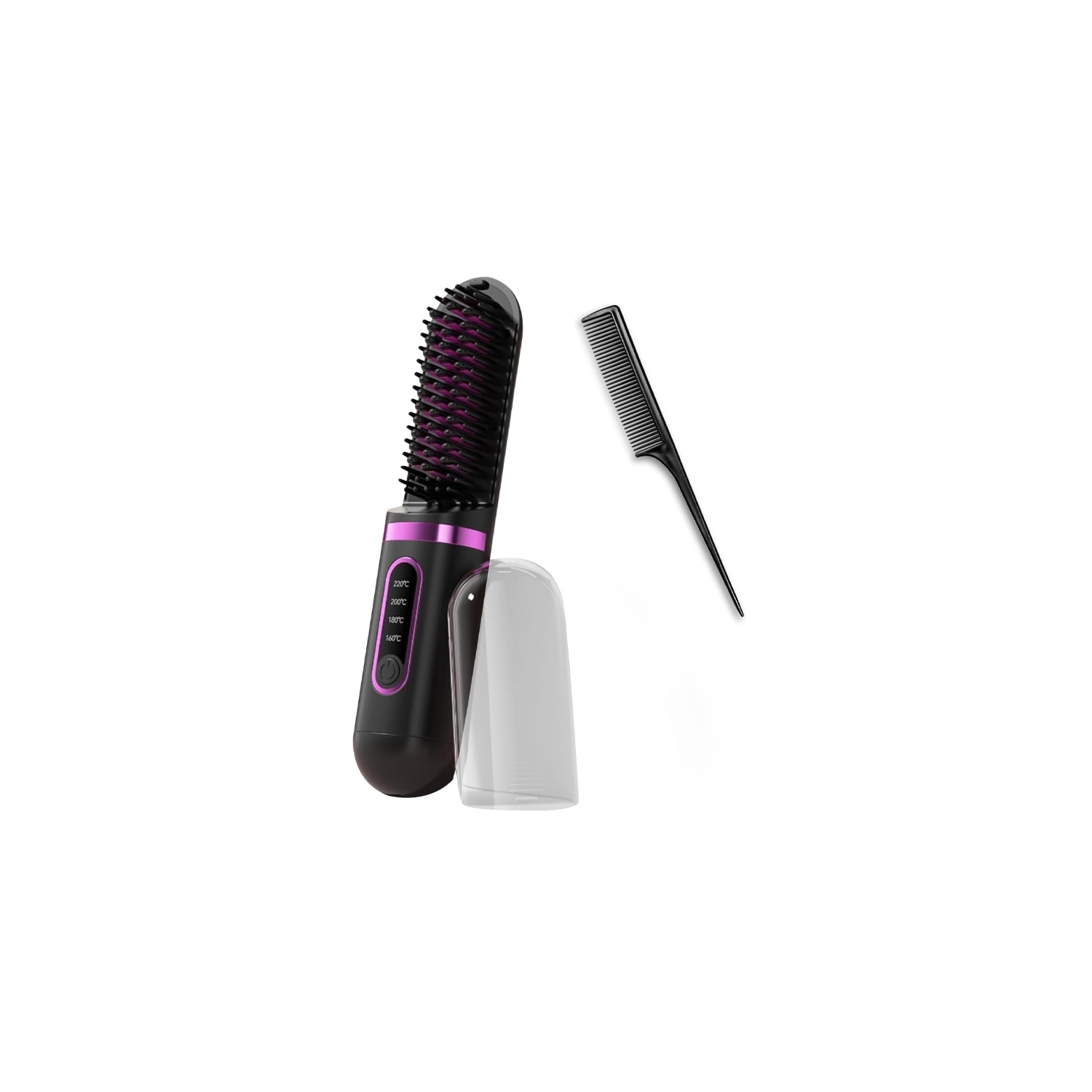 Cordless Hair Straightener Brush & Travel Hair Brush,4-Temp LCD Display,Anti-Scald,Portable Mini Beard Straightener,Hot Comb Styling Tool with