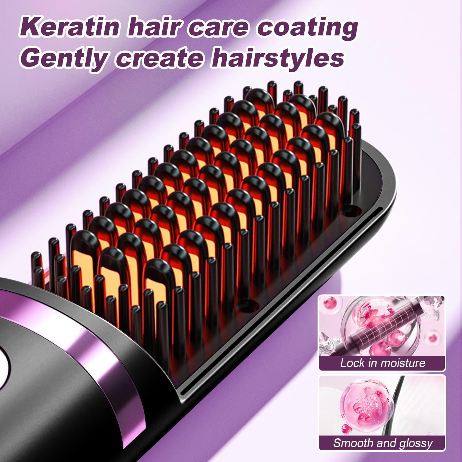 Cordless Hair Straightener Brush & Travel Hair Brush,4-Temp LCD Display,Anti-Scald,Portable Mini Beard Straightener,Hot Comb Styling Tool with