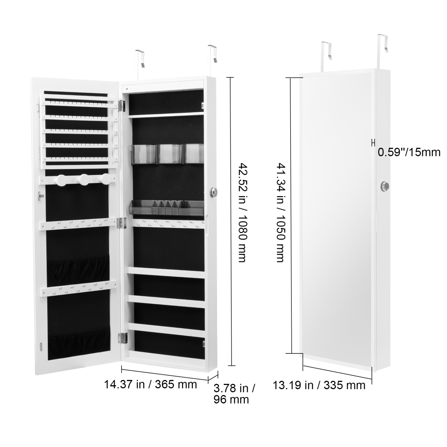 Armoire à bijoux à miroir de 42,52&nbsp;po VEVOR, armoire à bijoux verrouillable avec miroir pleine longueur, range-miroir mural ou monté sur porte ,