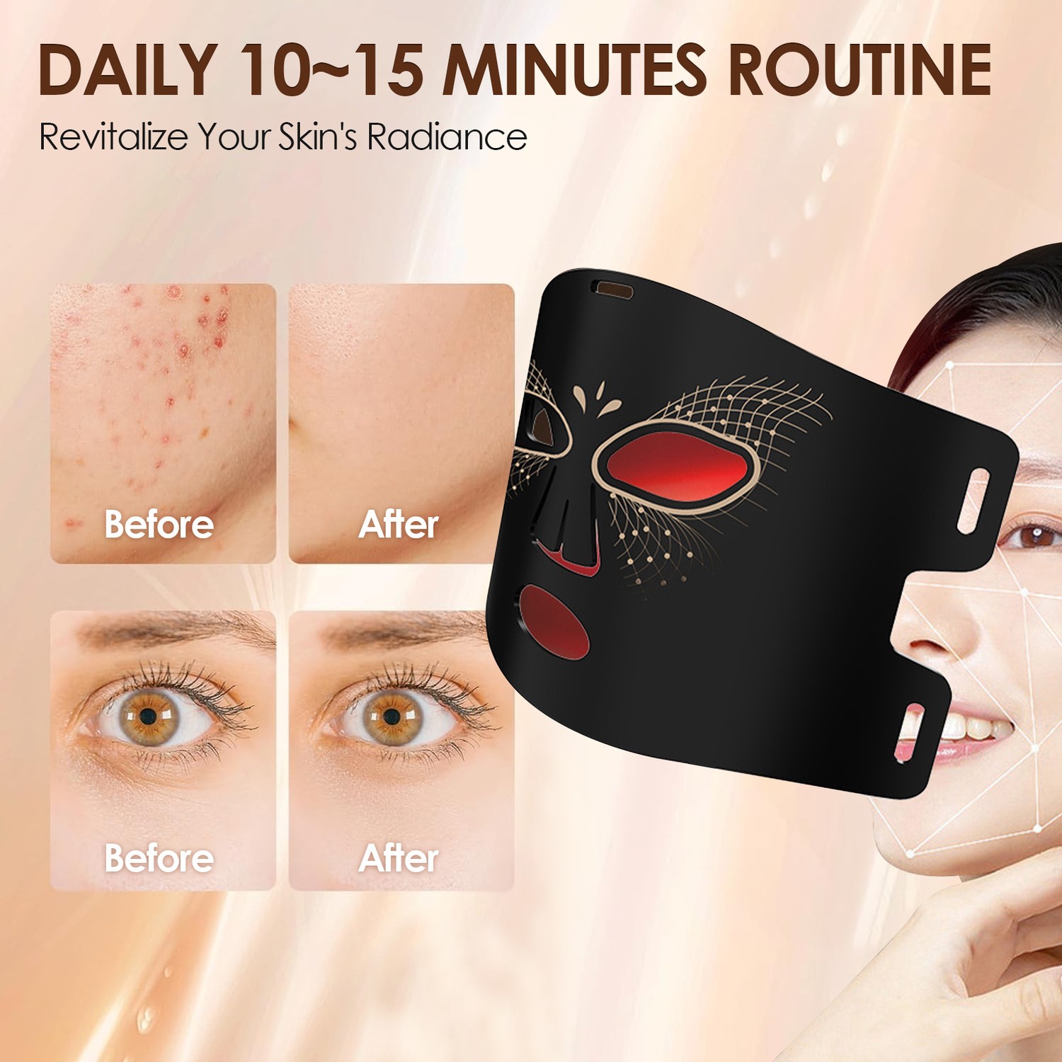 Masque thérapeutique à la lumière rouge pour le visage, Masque de soin de la peau pour le visage à infrarouge rouge, Masque de visage léger LED 7