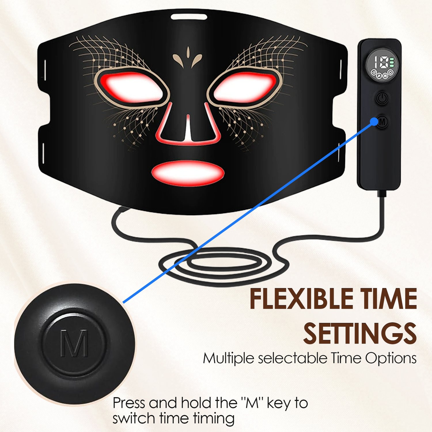 Masque thérapeutique à la lumière rouge pour le visage, Masque de soin de la peau pour le visage à infrarouge rouge, Masque de visage léger LED 7